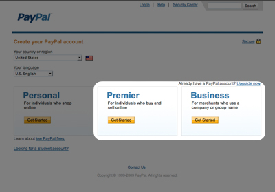 Select account type Select account type