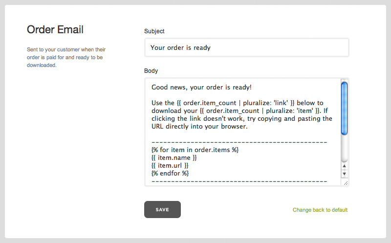 Pulley order email customization