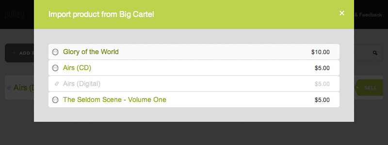 Import Big Cartel product into Pulley